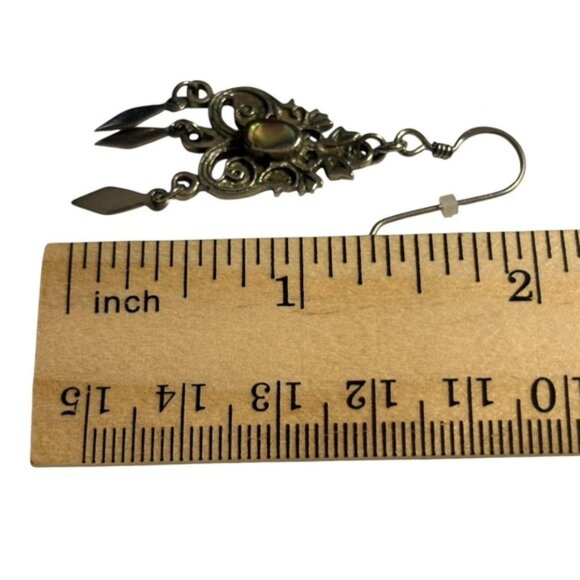 Abalone Shell Earrings Pot Metal Silver Tone Southwestern VTG Dangle Drop Ornate - Picture 10 of 10